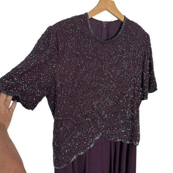 BRILLIANTE by J.A. 1X deep purple gown elegant beaded upper chiffon lower‎ - Picture 3 of 11